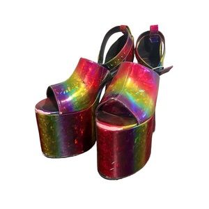 Current Mood Rainbow Iridescent Platform Heels RARE